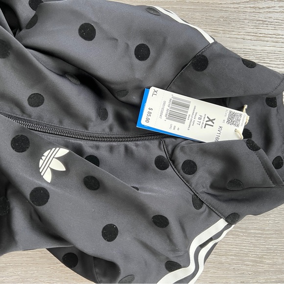 adidas Black Polka Dot Track Bomber Jacket with White Stripes - Picture 9 of 9